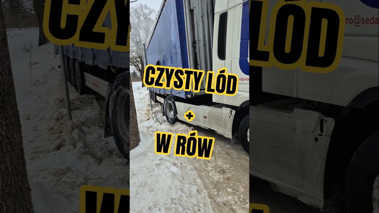 Czysty l&oacute;d i 40 ton bez kontroli. Zjazd prosto do rowu #transport #automobile #