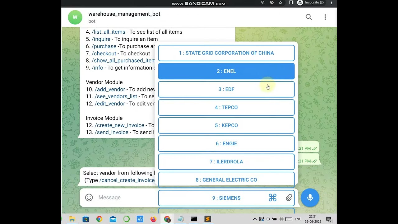 Warehouse Management Bot on Telegram (using Python) 😊😊