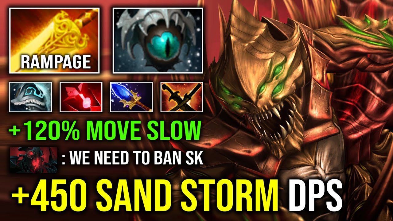 WTF +450 SAND STORM DPS 120% Slow Eye of Skadi 1 Shot Epicenter Rampage Sand King Dota 2