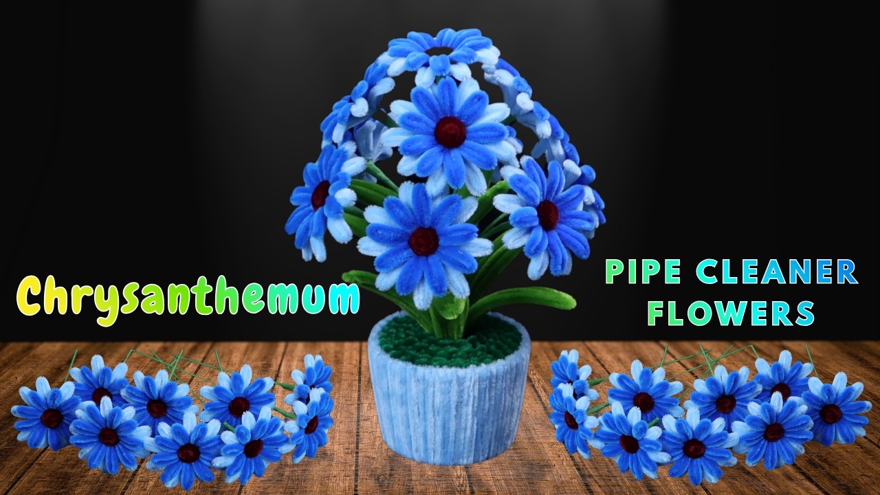 🌼 Blue Chrysanthemum Flower Pot Made from Pipe Cleaners | Step-by-Step DIY Tutorial ✨