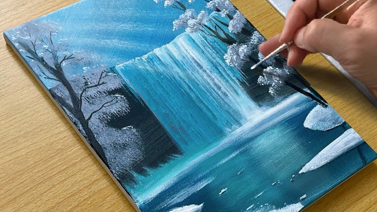 Winter Waterfall Painting / Acrylic Painting