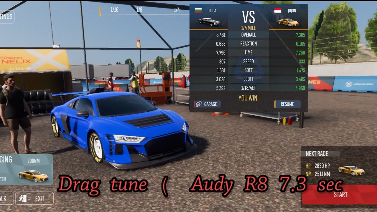 (7.3sec ) 😲😲 Drag tune Audy r8 🔥Car parking multiplayer 2