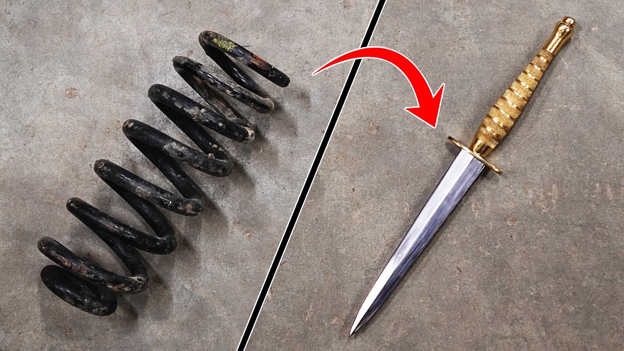 Forging Fairbairn-Sykes Fighting Knife from Old Spring!  Knife Maker Military Challenge