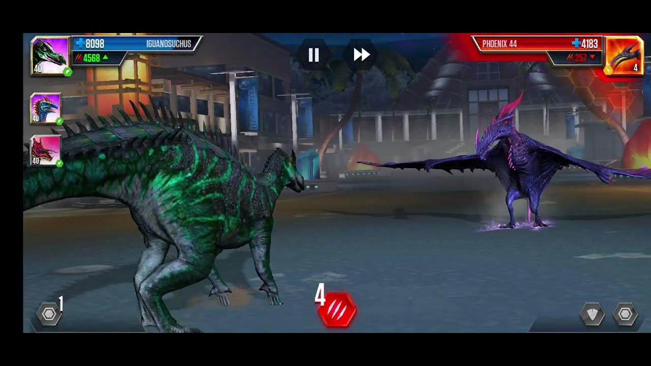 IGUANOSUCHUS Vs PHOENIX 44 !! Level 1- 12 Continues K.O. in Jurassic World The Game