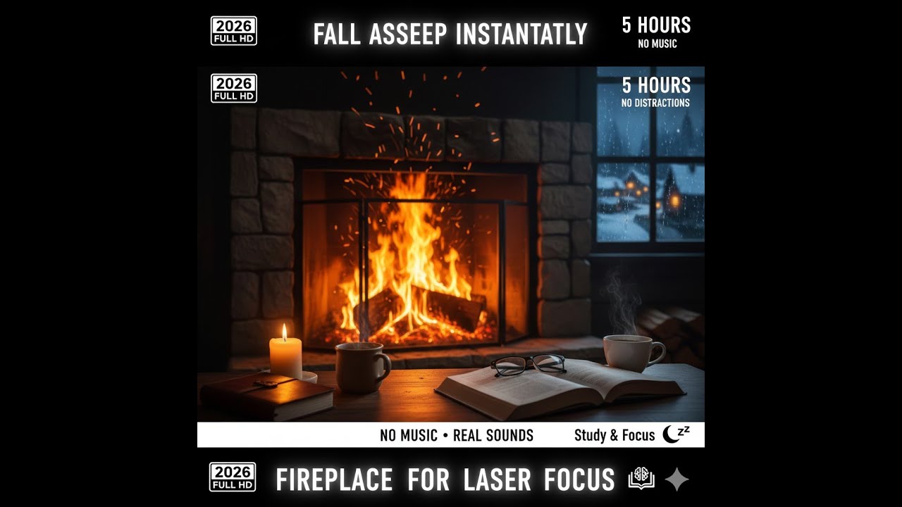 🔥5 Hours Cozy Fireplace (2026 Full HD) | Relaxing Crackling Fire Sounds for Sleep & Study (No Music)