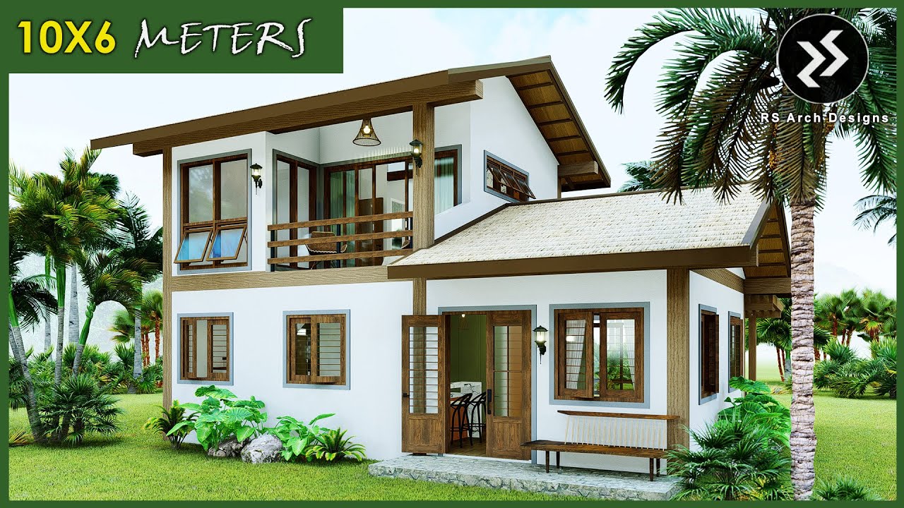 2 STOREY SMALL HOUSE DESIGN WITH 2 BEDROOMS 2 T&B | TROPICAL FARMHOUSE DESIGN IDEA | 10X6 METERS
