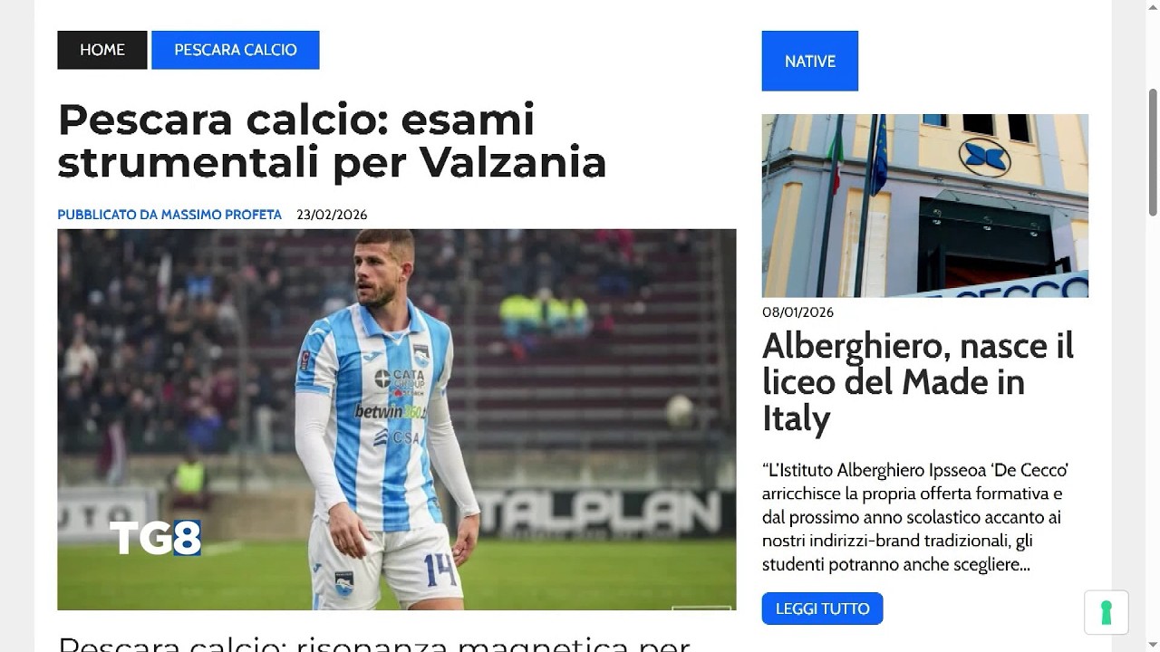 Pescara Calcio - Esami strumentali per Valzania