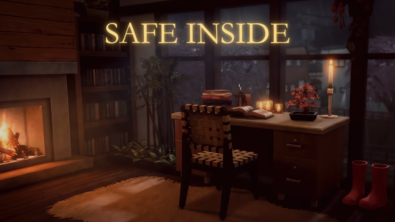 MT. KOMOREBI 🌧️ Fireplace Ambience | Live The Sims - Safe Inside as the Storm Grows