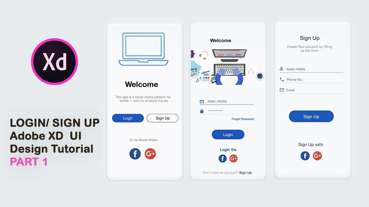 Login / Sign Up adobe XD UI Design  tutorial adobe xd 2020