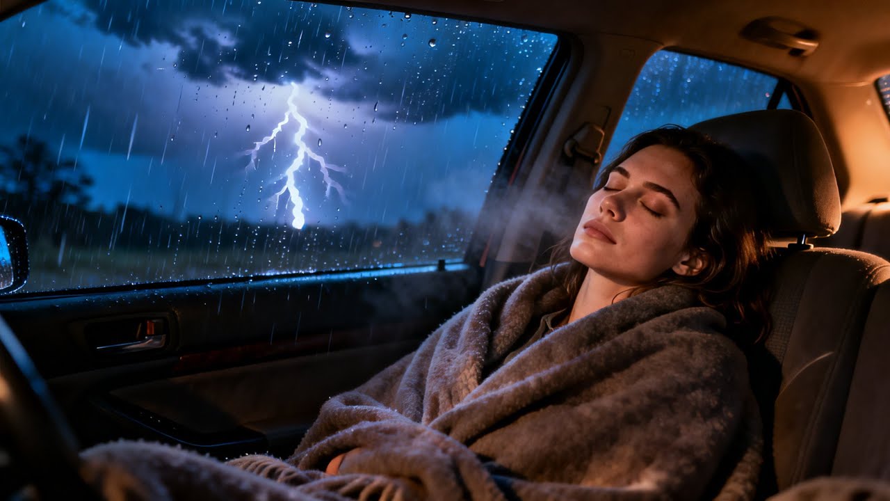 Heavy Rain & Thunderstorm Outside the Car | Fall Asleep Fast, Safe & Cozy Inside