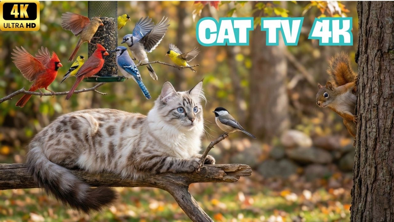 Cat TV For Cats To Watch 🐦 Bird Motion And Squirrel For Cat Curiosity | 1+ Hour 4K UHD
