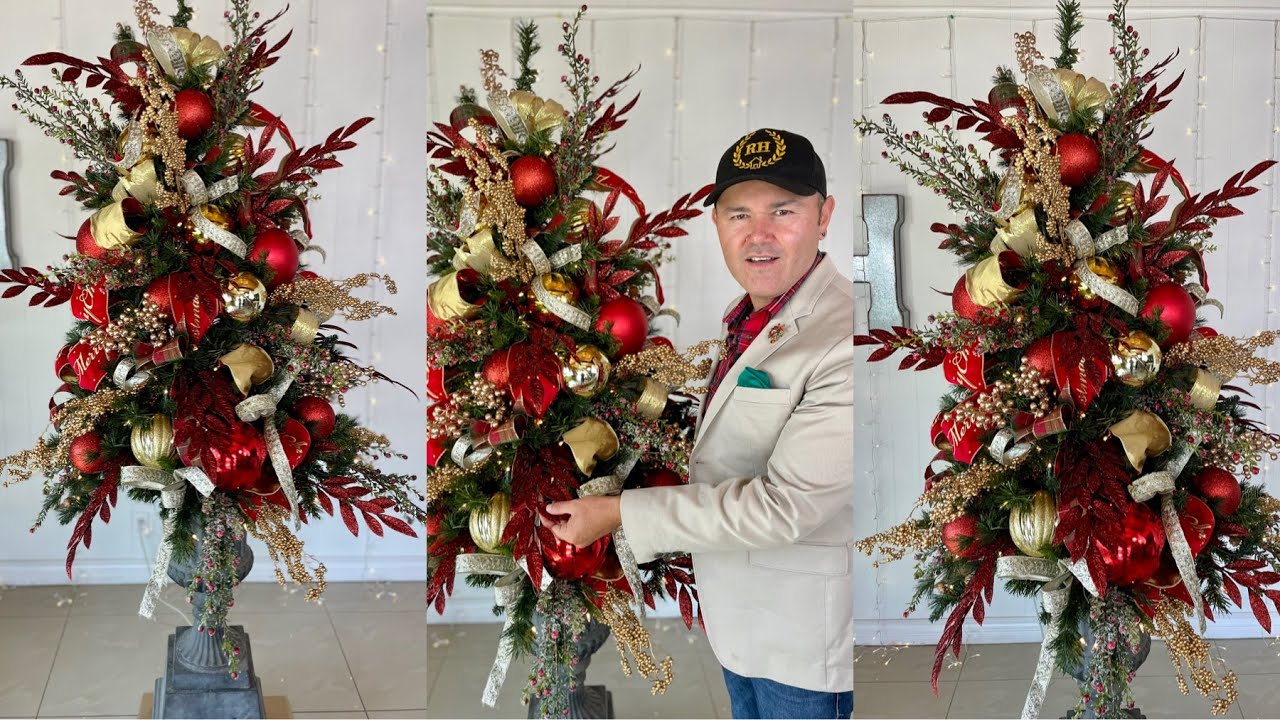 Como Decorar Un Arbolito De Navidad En Colores Rojo Y Oro Arbol Navideño Tradicional paso a paso