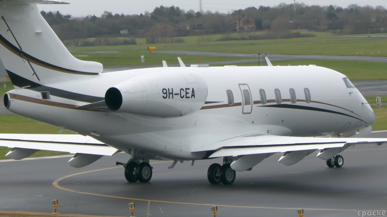 Bombardier Challenger 350 9H-CEA Close up take off - Gloucestershire Airport