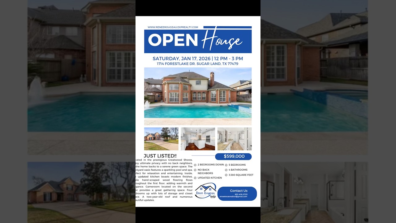 🏡 Sugar Land TX Open House Tour | 1714 Forest Lake Dr | January 17 (12–3 PM)