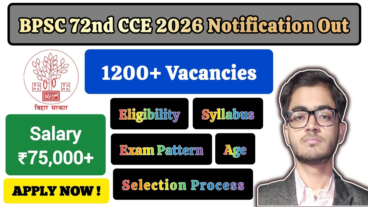 BPSC 72nd CCE 2026 Notification || 1230 Vacancies || DSP, BAS, Revenue Officer || Full Details ||
