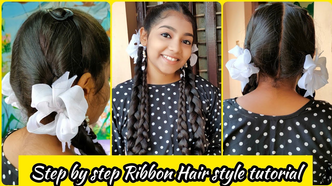 How to make ribbon flower in simple way✨Back to school Ribbon hairstyle 🤩School students hairstyle
