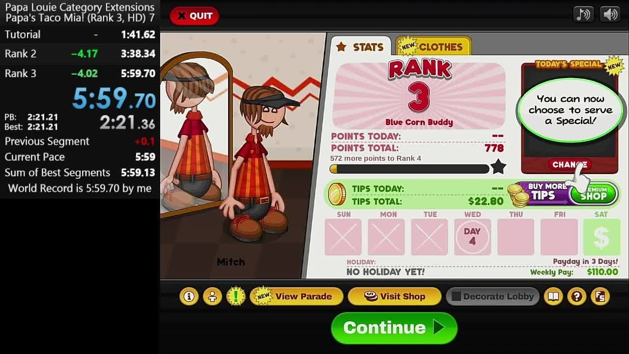 Papa's Taco Mia HD - Rank 3 Speedrun in 5:59 [World Record]