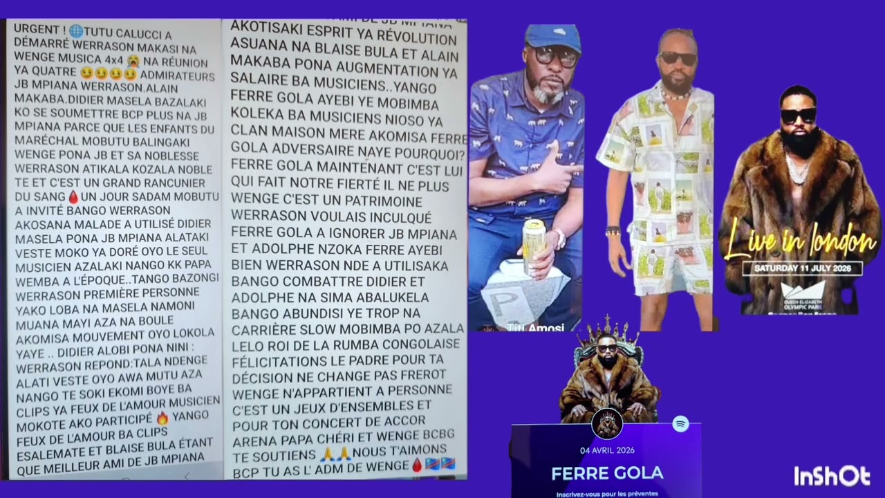 TUTU KALUDJI ALOBI WERRA AYINA JB MPIANA LIKOLO YA VESTE YA DOR&Eacute;, ALOBI PE WERRA,RANCUNIER YA FERR&Eacute;