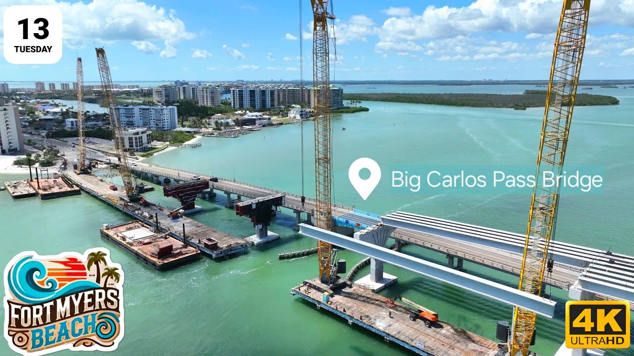 Fort Myers Beach Today South to North Live Cam Aerial Drone Footage 4K HD 5/13/25