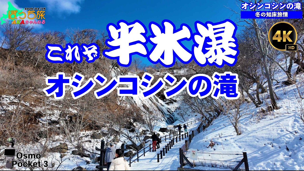 これぞ”半氷瀑” オシンコシンの滝【世界遺産知床・ウトロ】【北海道ぼっち旅】【４K高画質】【2026冬】