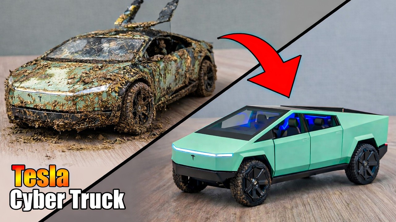 The surreal cleaning process of 1:18 CyberTruck After Extreme Off-Road Adventure🔥