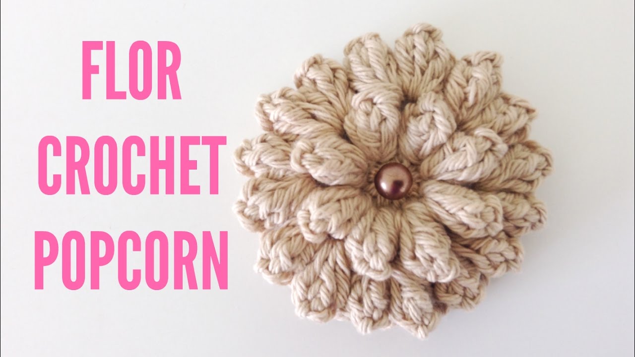 Flor a crochet con punto popcorn
