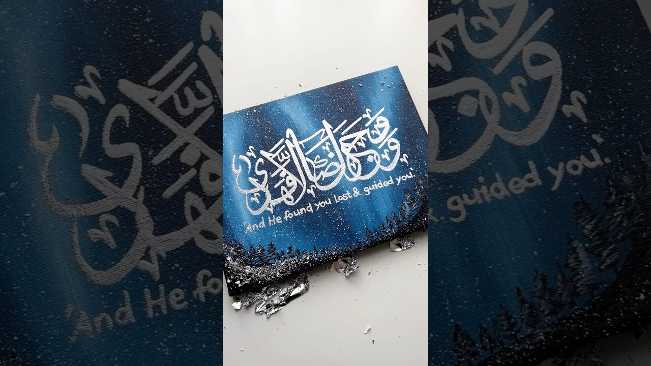 Easy northern lights painting idea for beginners using silver leaf 🤍#arabiccalligraphy #art