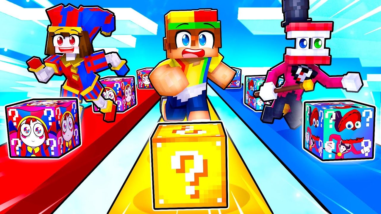 Playing a DIGITAL CIRCUS LUCKY BLOCK RACE in Minecraft!