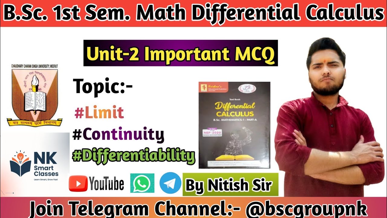 B.Sc. 1st Semester Mathematics Unit-2 Important MCQ CCS University #bsc#education#maths