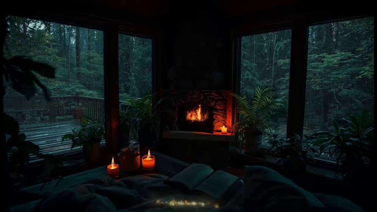 🌧️ Rain Sounds for Sleeping – Cozy Cabin and Fireplace Ambience – Sleep FAST with Heavy Rain