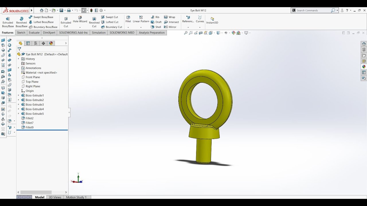 How to design Eye Bolt M12 using Solidworks l Solidworks Tutorials