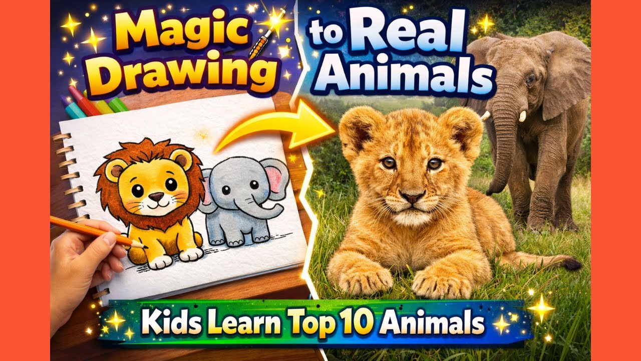 Magic Drawing to Real Animals ✨ | Kids Learn Top 10 Animals #aniamls #kidslearning #kids #preschool