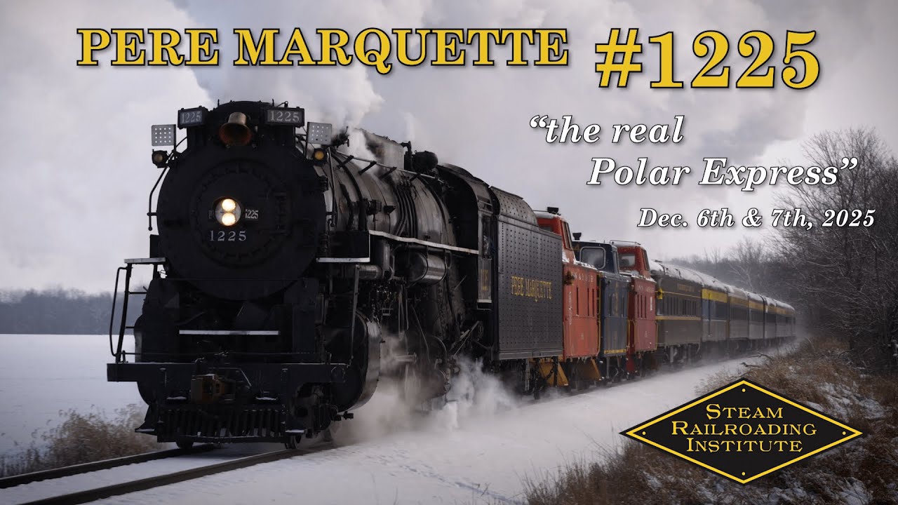 Pere Marquette 1225 pulls the North Pole Express - Owosso, Michigan - December 6 and 7, 2025