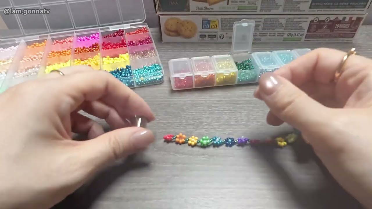 무지개 색깔 비즈 꽃 팔찌 만들기 🌈Rainbow Beaded Flower Bracelet DIY
