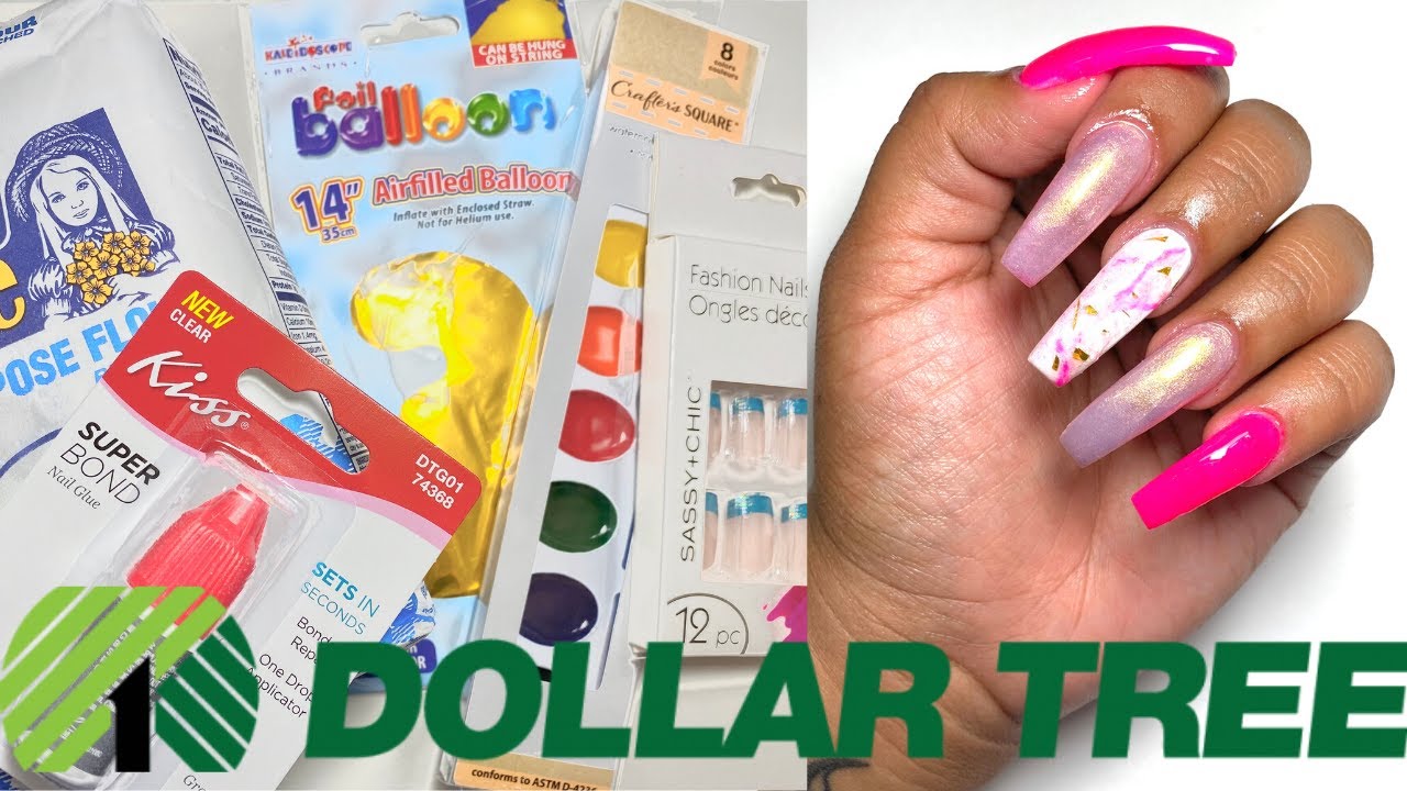DOLLAR TREE ACRYLIC NAILS AT HOME ALL PRODUCTS ONLY $1 - *NOT CLICKBAIT* I USED A BALLOON AND PAINT