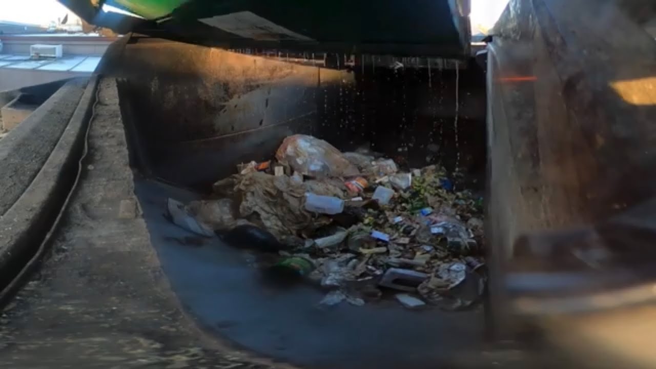 Front load garbage truck hopper view