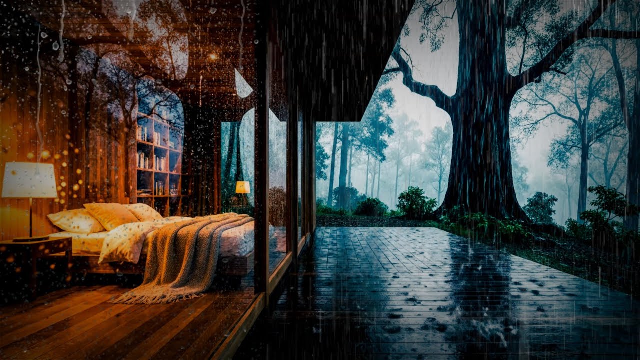 [ LIVE NO ADS ] Rainy Night in a Cozy Forest Cabin 🌧️ Relaxing Ambience for Deep Sleep & Calm