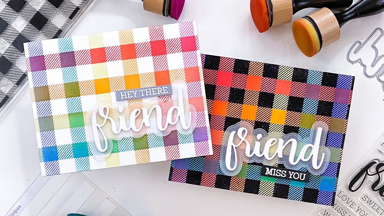 Rainbow Buffalo Plaid: Combining Stencils and Stamps