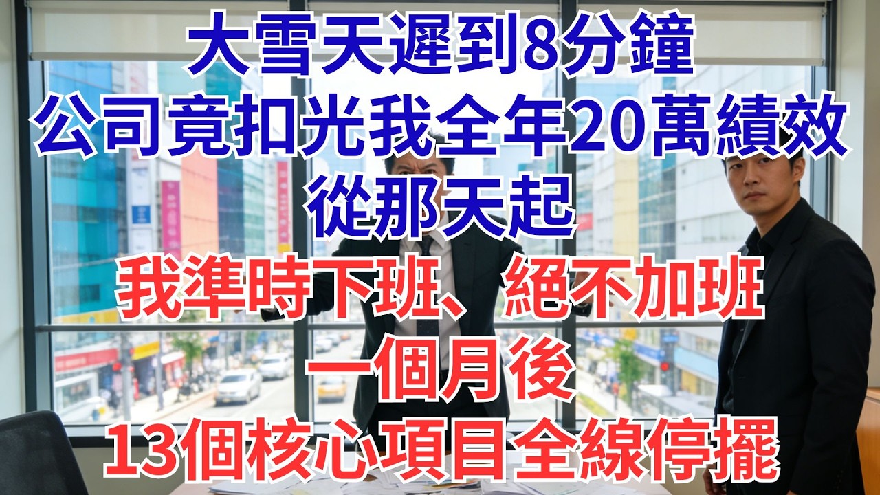 大雪遲到8分鐘，公司扣光我20萬績效！從此我準時下班…一個月後，13個核心專案全數停擺！#為人處世#生活經驗#職場#爽文