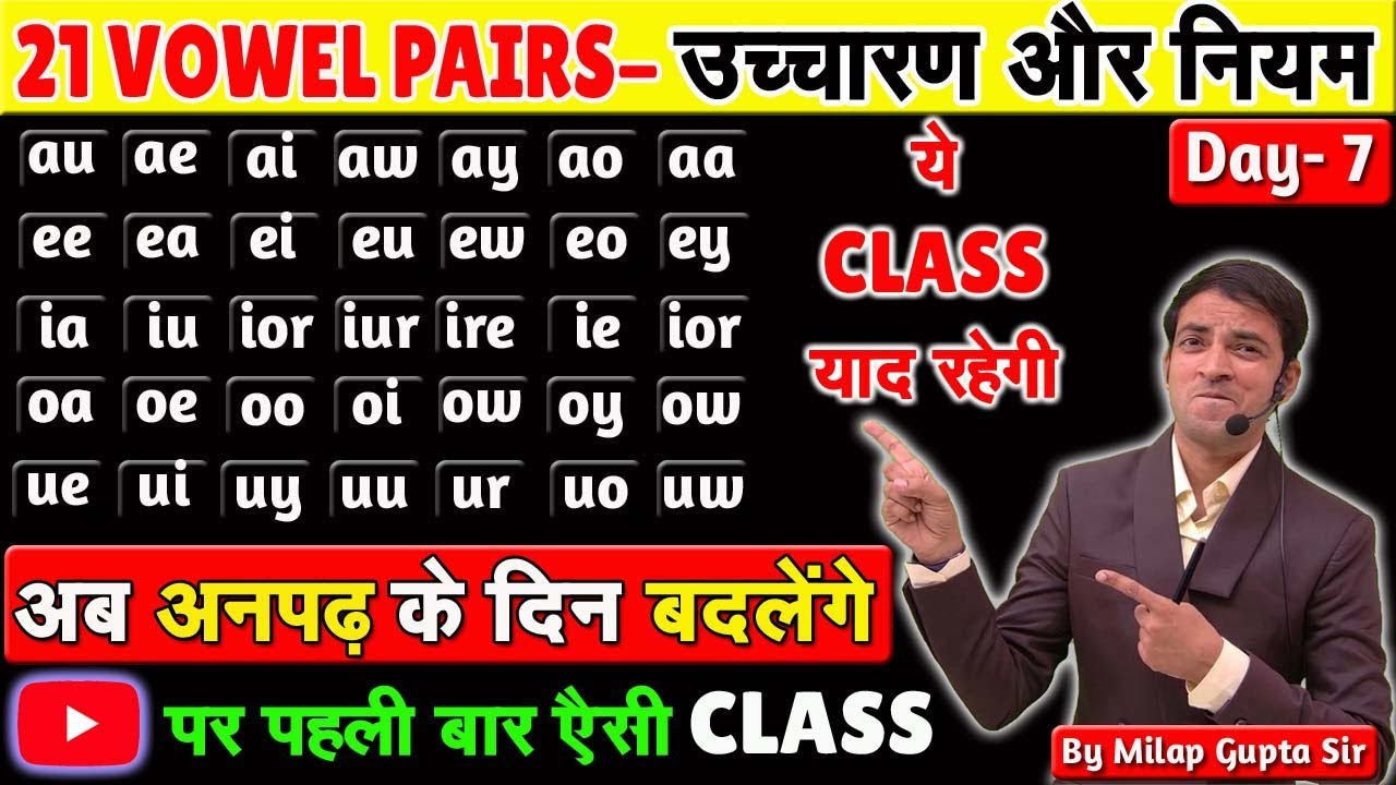21 वाऊल्स की जोड़ियों के उच्चारण सीखिए Day- 7 | Vowel Pairs- ae, ai, au, aw, ea, ei, ou, ow, Sounds
