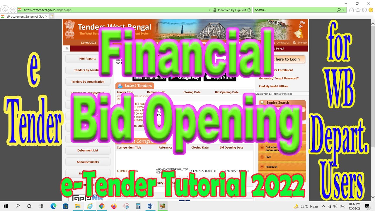 eTender Financial Bid Opening for WB Departmental Users ॥ e-Tender Tutorial 2022