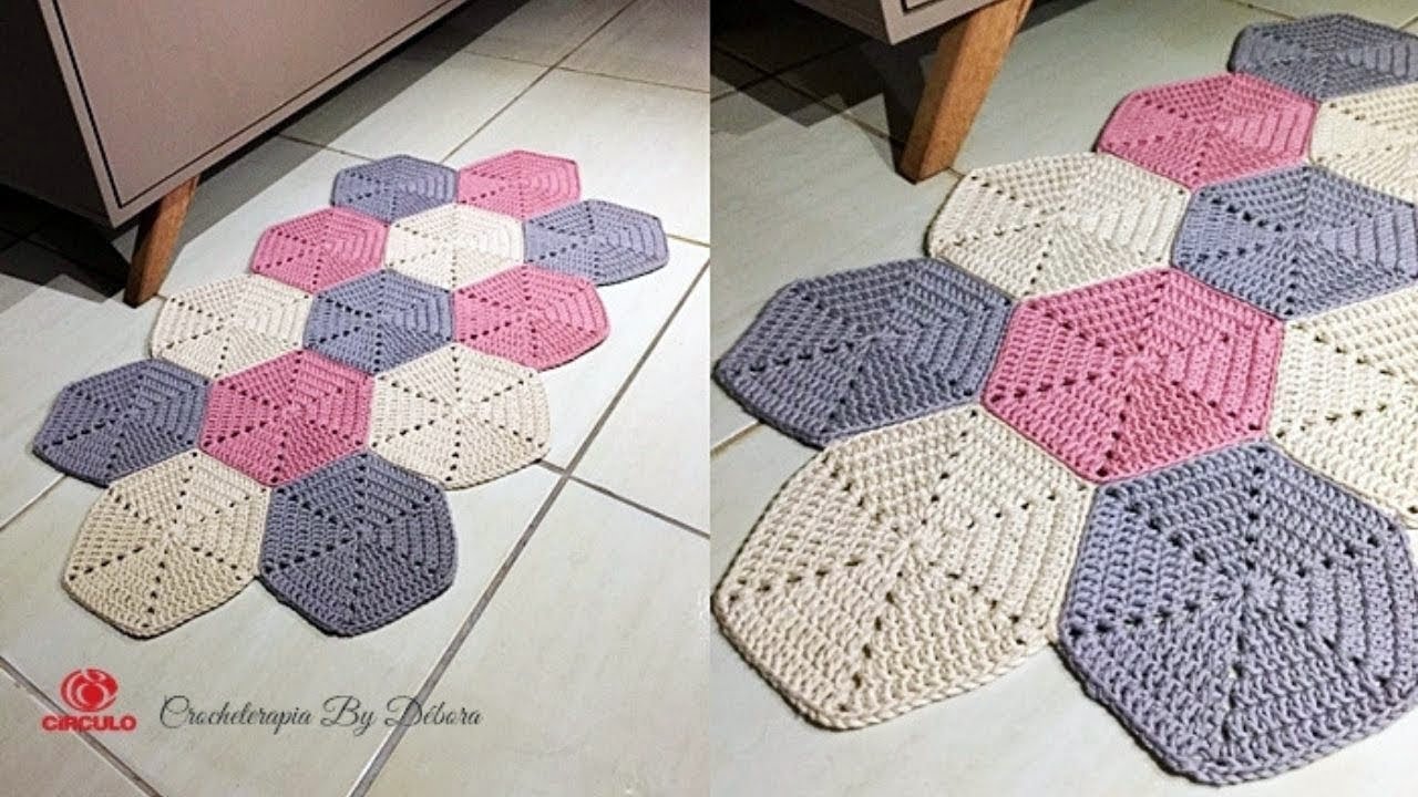 Tapete  de Crochê de Hexágonos