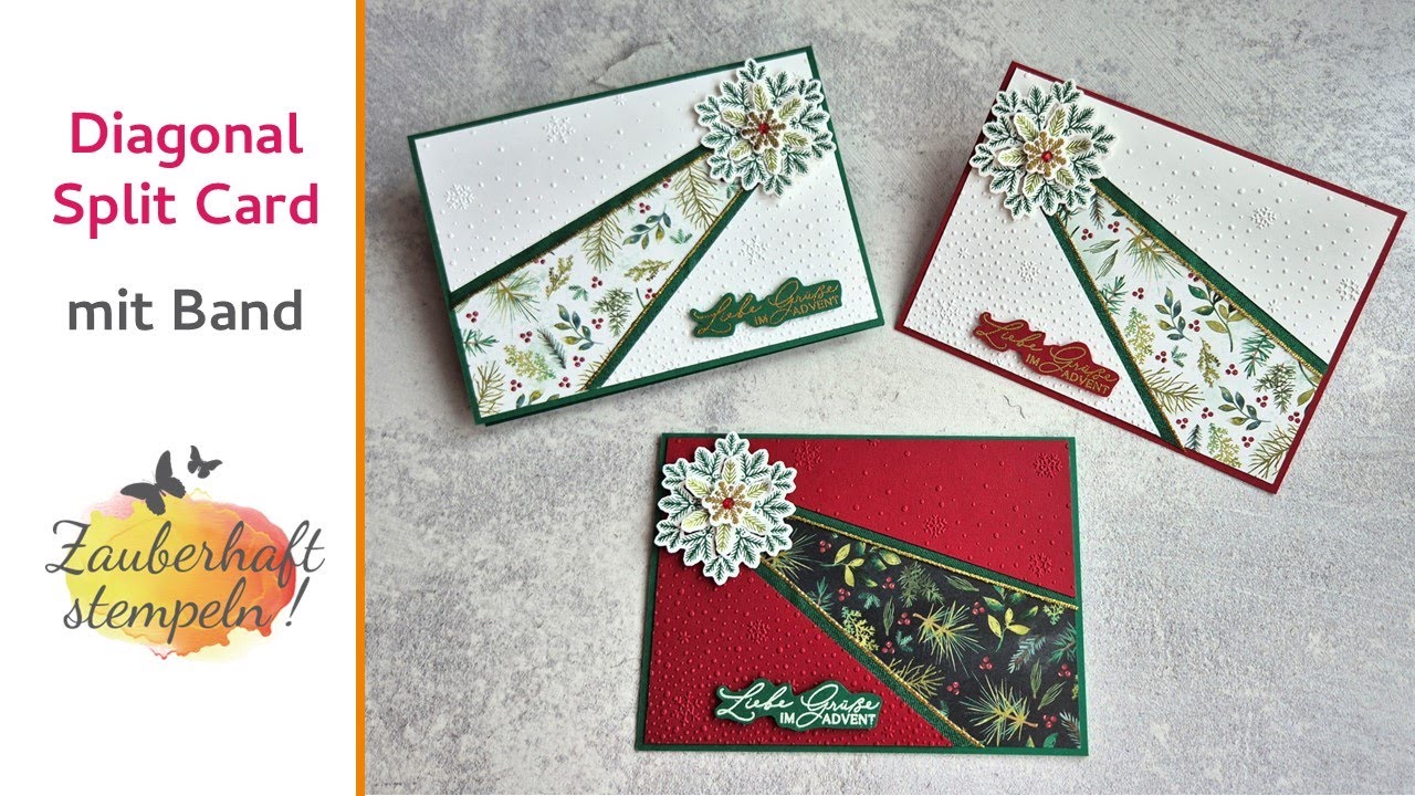 🎄 Diagonal Split Card mit Band | Weihnachtskarte | ELEGANTE TANNEN & FLOCKEN | Stampin' Up! 2025 DIY