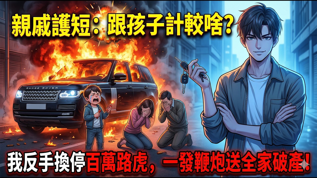 🌟【新番上线】熊孩子狂扔鞭炮炸我車，親戚護短：跟孩子計較什麼？我冷笑挪車，把車位讓給百萬路虎！熊孩子一發鞭炮點燃油箱，全家面臨天價賠償跪求原諒！