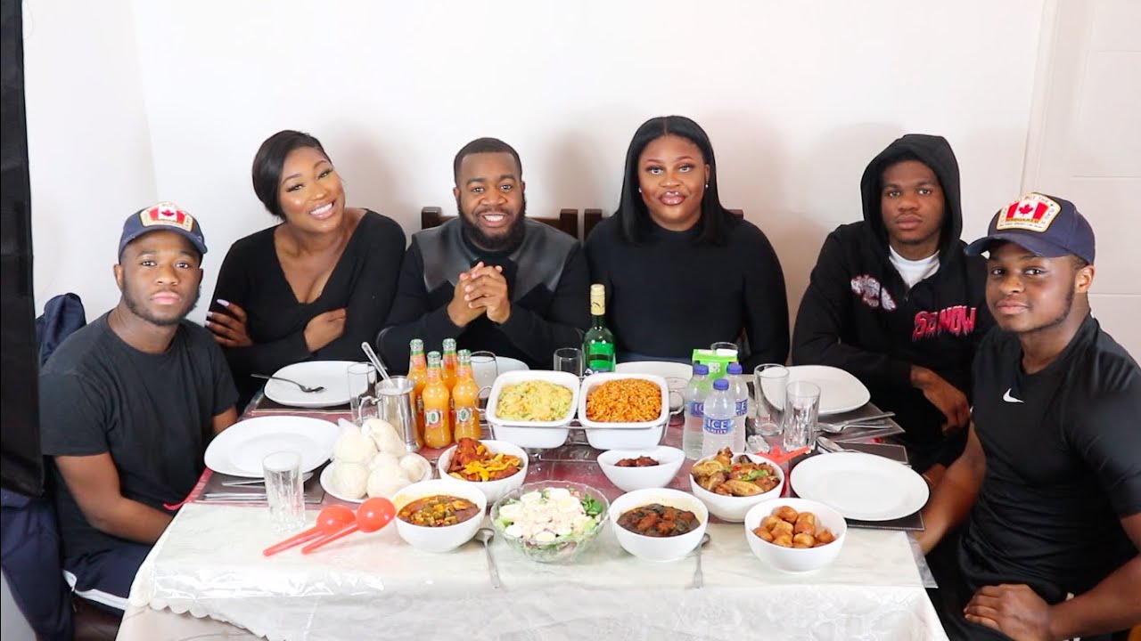 NIGERIAN/AFRICAN FOOD MUKBANG PART 1 (Nacuisine_catering) FT Slimzy,  Funke, Nella, Tobi & Ashur.