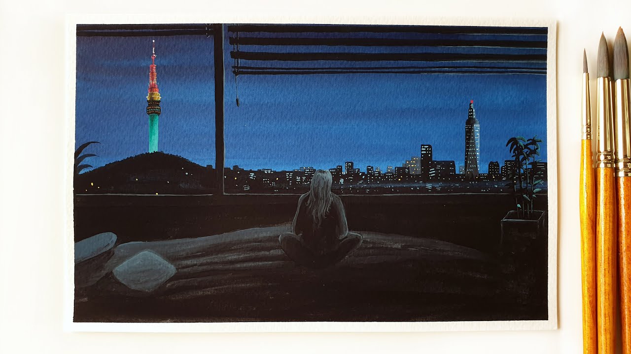 Night Cityscape Painting ｜ Poster Color Painting ｜ City Lights