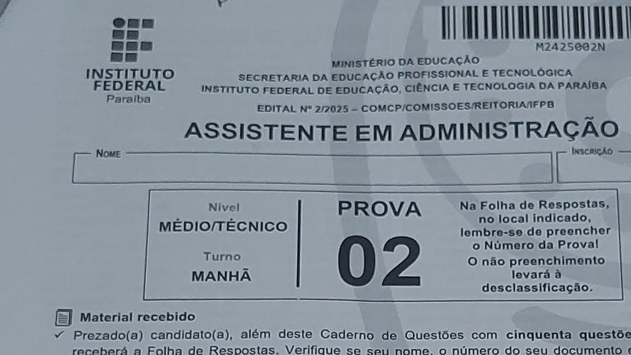 Corrigindo a minha prova de assistente administrativo do IFPB banca AOCP 2025