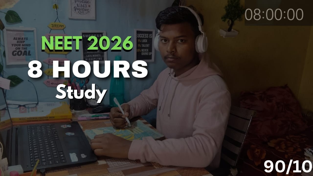 8 HOURS 🔴LIVE STUDY WITH ME |  90/10 pomodoro 🎯day-34📚NEET 2026 📚JEE 2026 #neet #studywithme