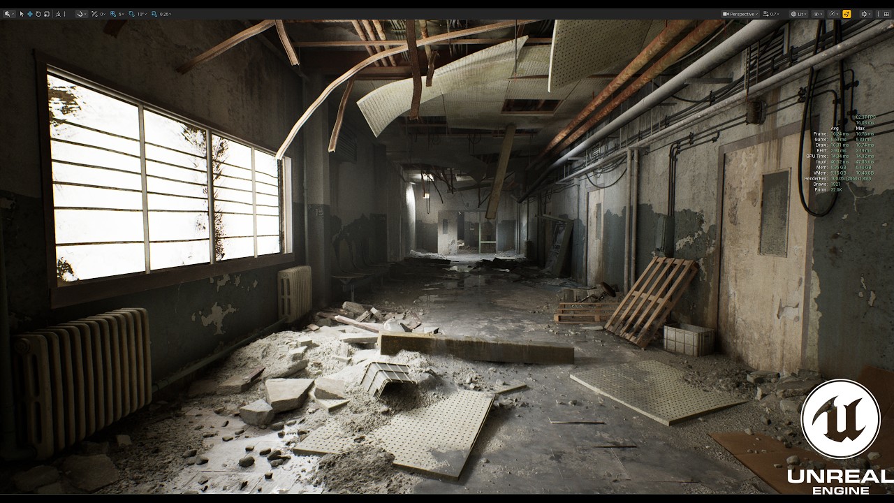 Lighting Optimization || Derelict Corridor Megascans Sample