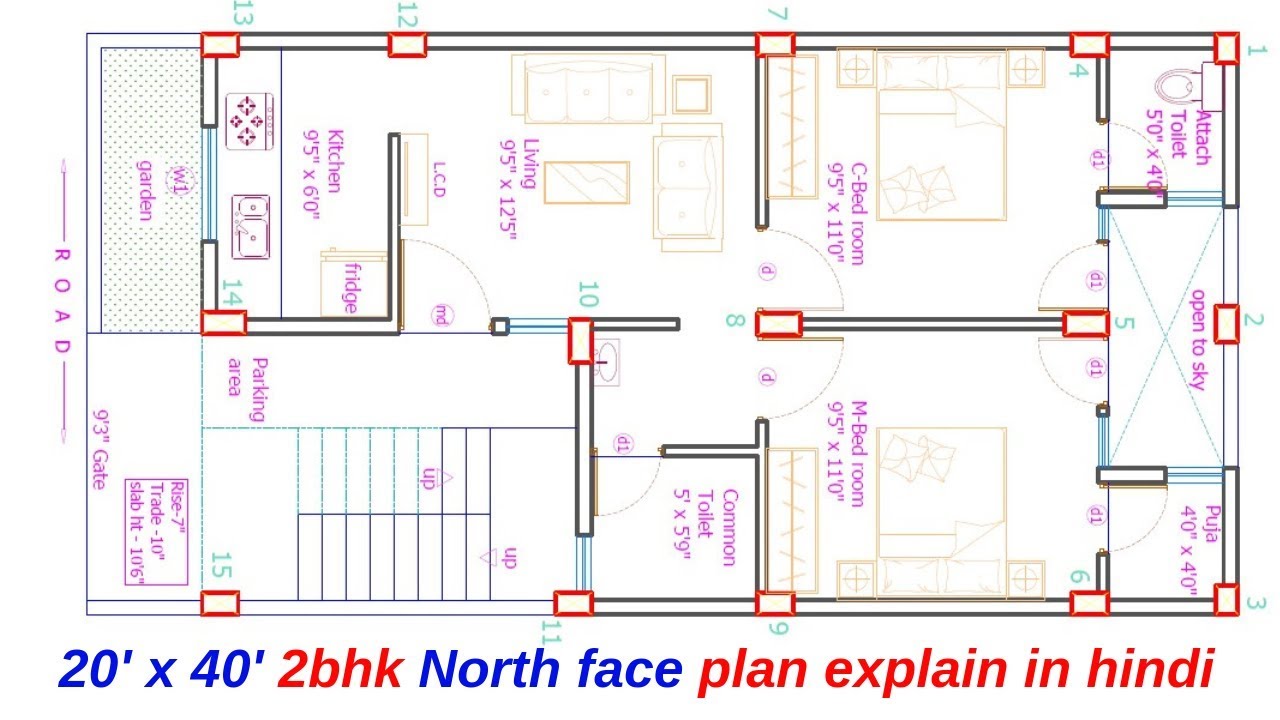 20' x 40' North Face ( 2 BHK ) House Plan Explain In Hindi